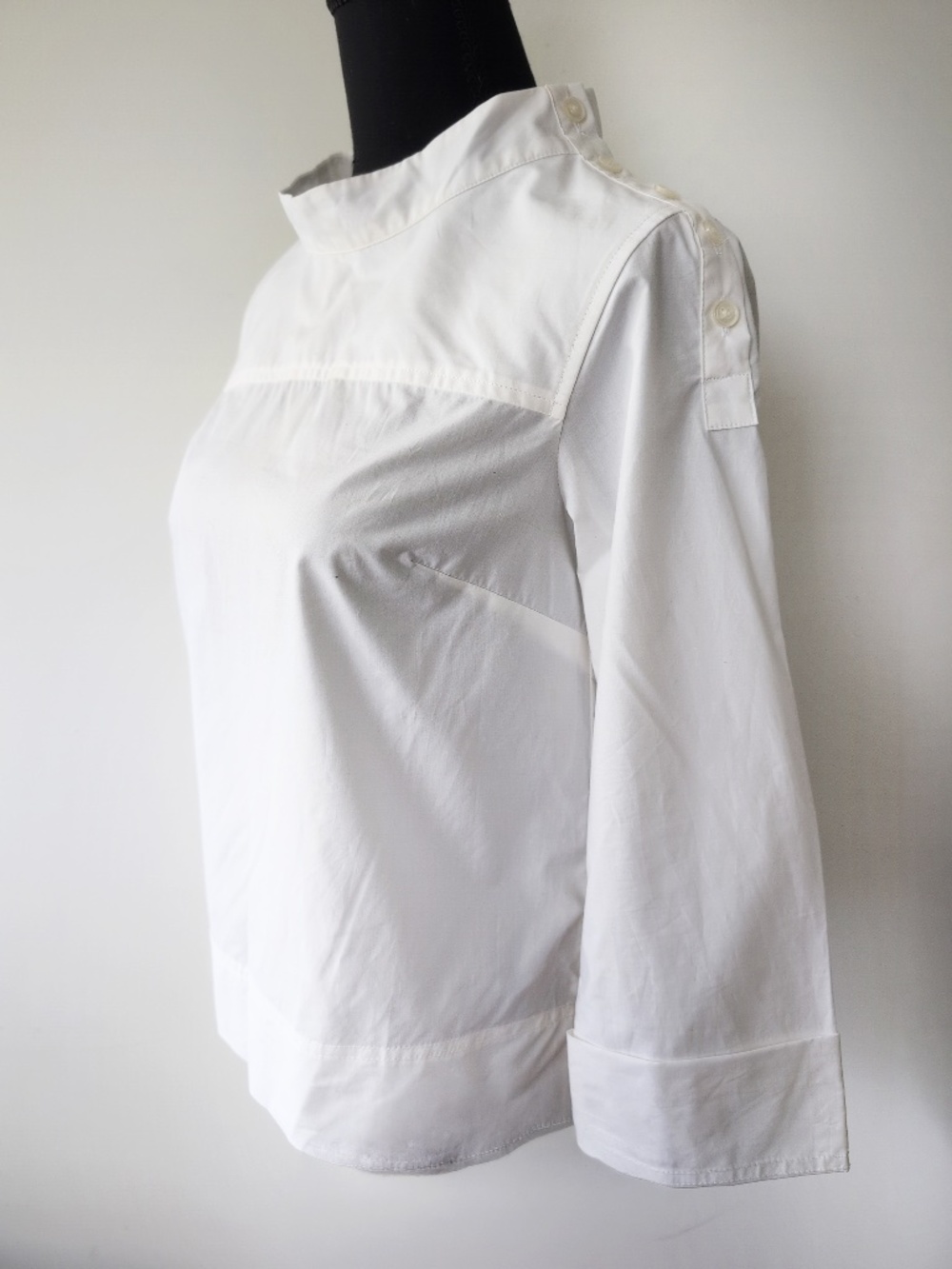 NWOT J.Crew Funnel Neck Shirt 100% White Cotton Business Modern Shirt Petite 00